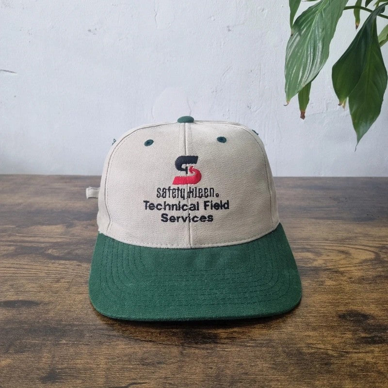 Vintage American Baseball Hat Snapback cap one size adjustable beige green Safety-Kleen