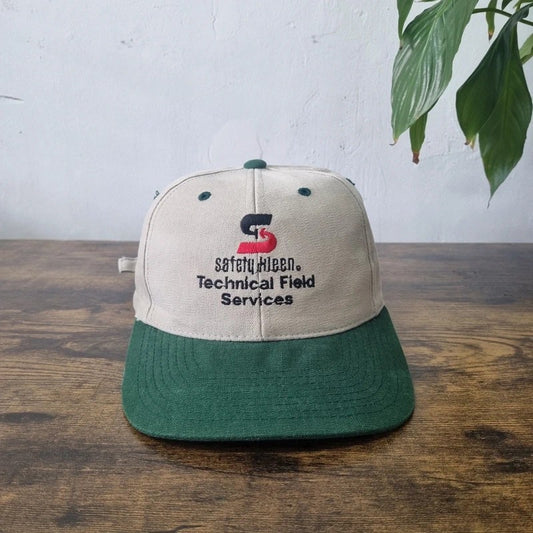 Vintage American Baseball Hat Snapback cap one size adjustable beige green Safety-Kleen