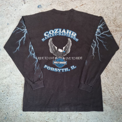 Harley Davidson Biker Blue Lightning Long sleeve shirt Mens 04 - Black - Size L