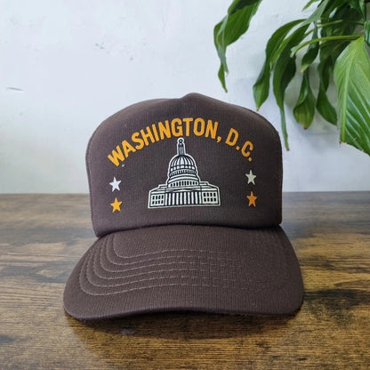 Vintage American Trucker Hat Snapback cap one size adjustable brown Washington Dc