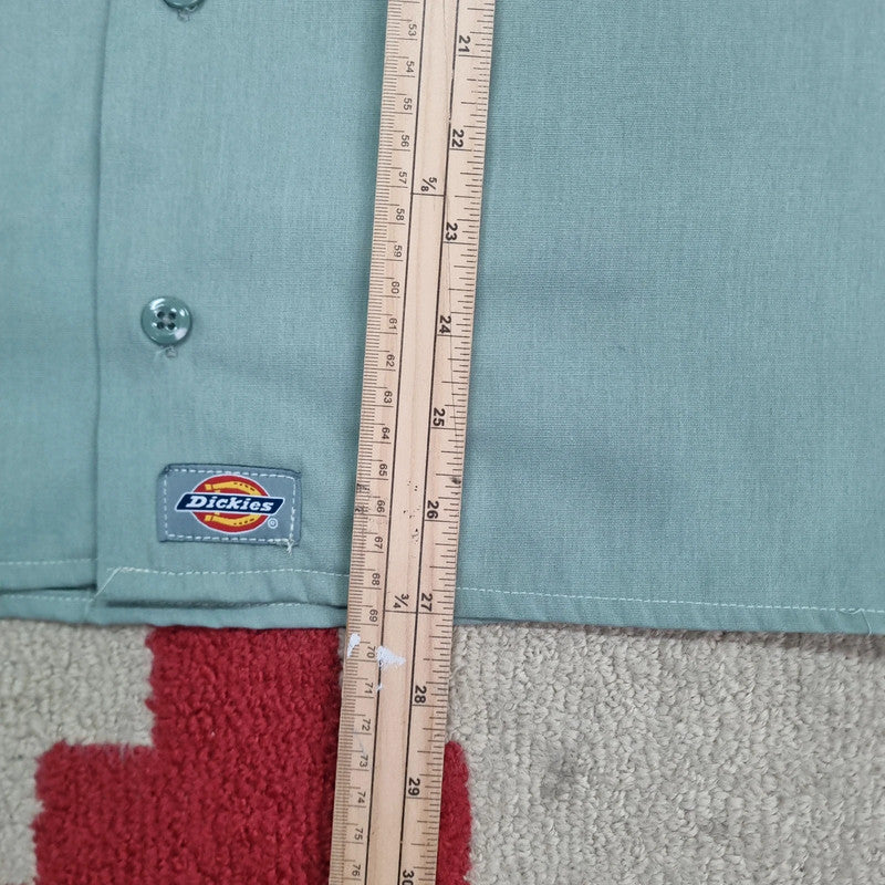 Vintage Dickies Boxy Fit Cropped Shirt Short Sleeve large plain green Button Up Skater Y2K Surf