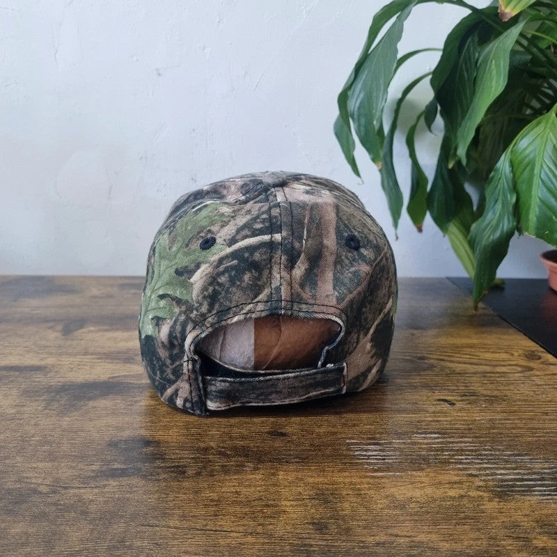 Vintage American Baseball Hat Snapback cap one size khaki green realtree camo dock bar fishing