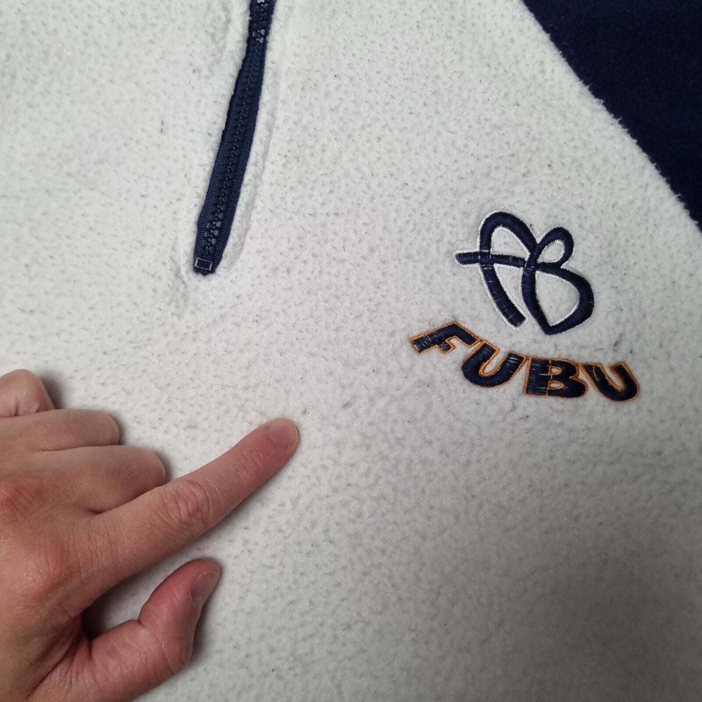 FUBU Quarter Zip Fleece Top  1/4 Zip 90s Vintage White Size XXL