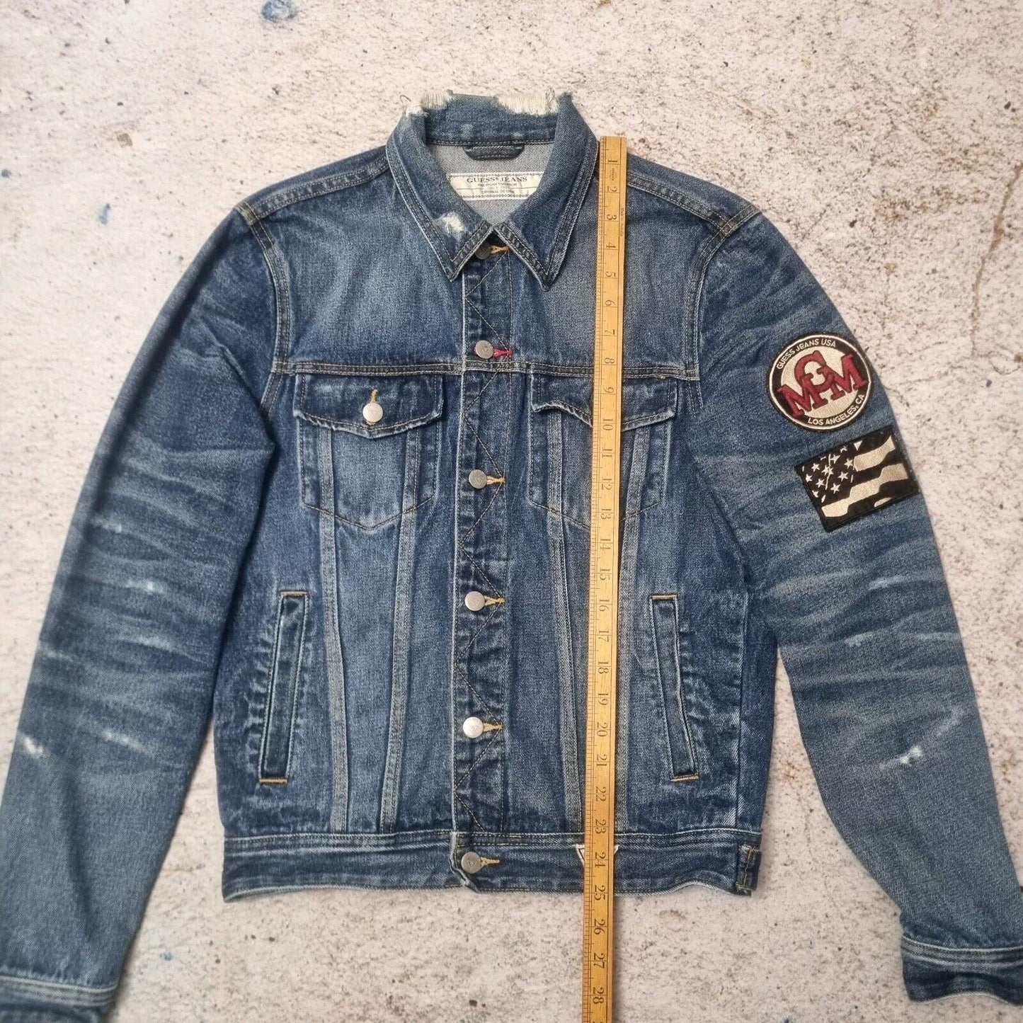 GUESS ORIGINALS 90s Denim Jacket (MCM Embroidered Patch) Small Blue
