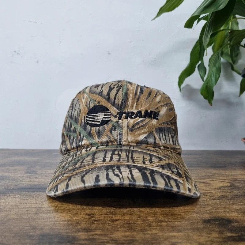 Vintage American Baseball Hat Snapback cap one size adjustable beige black realtree camo trane
