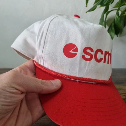 Vintage American Trucker Hat Snapback cap one size adjustable Scmi white red