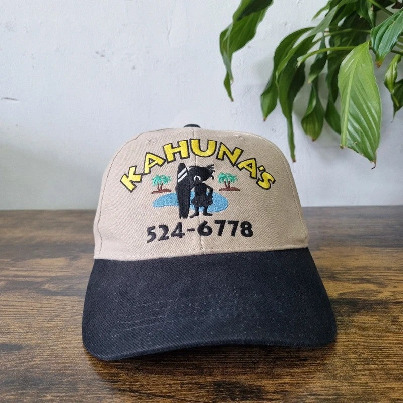 Vintage American Baseball Hat Snapback cap one size adjustable beige kahunas surf