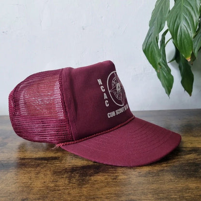 Vintage American Trucker Hat Snapback cap one size adjustable burgundy scout camp 96