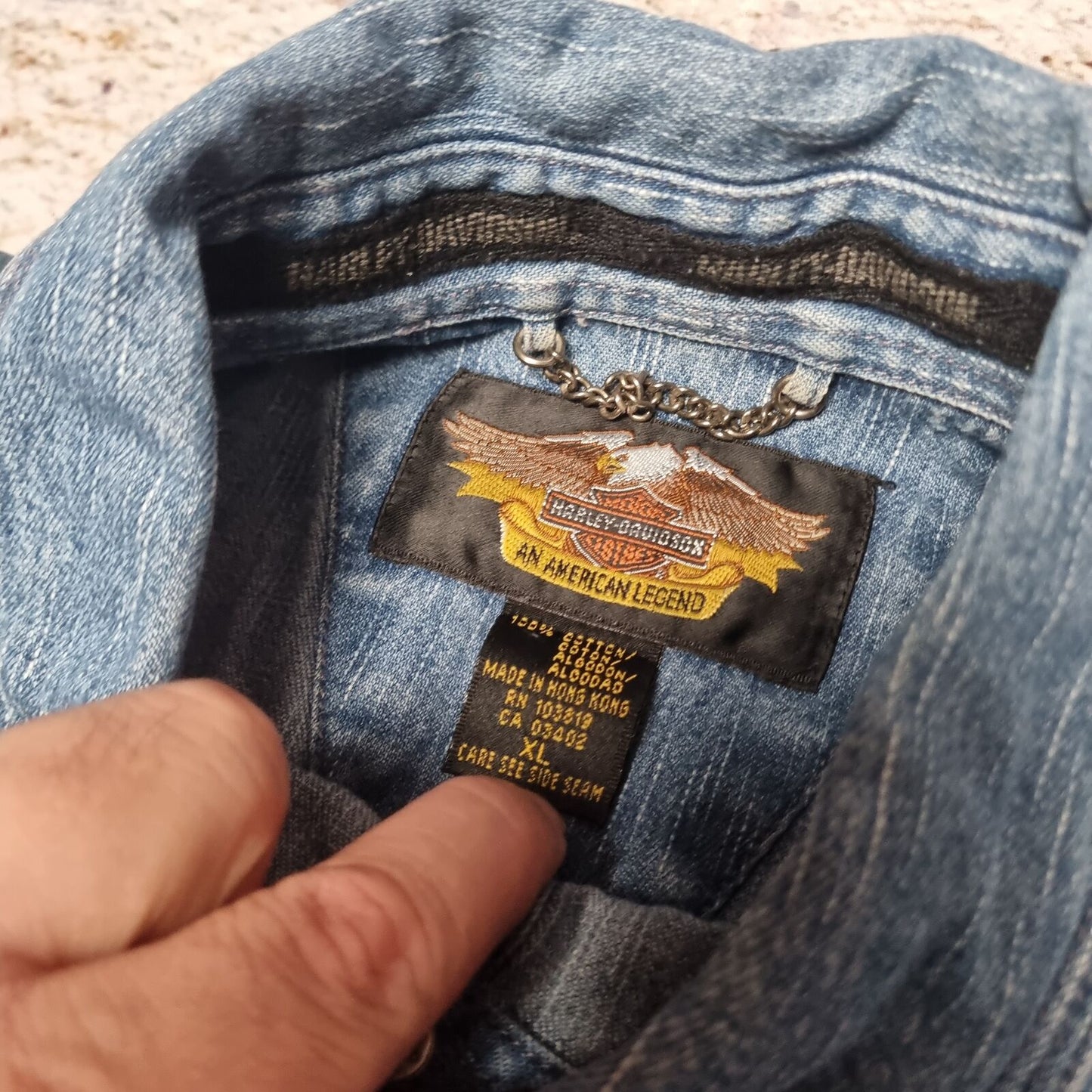 Harley Davidson Shirt Womens Denim Style Long Sleeve Biker - Blue - Size XL