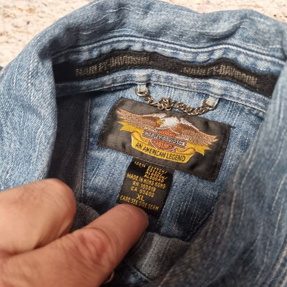 Harley Davidson Shirt Womens Denim Style Long Sleeve Biker - Blue - Size XL