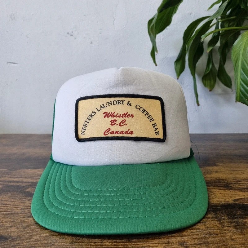Vintage American Trucker Hat Snapback cap one size green white nesters laundry &coffee