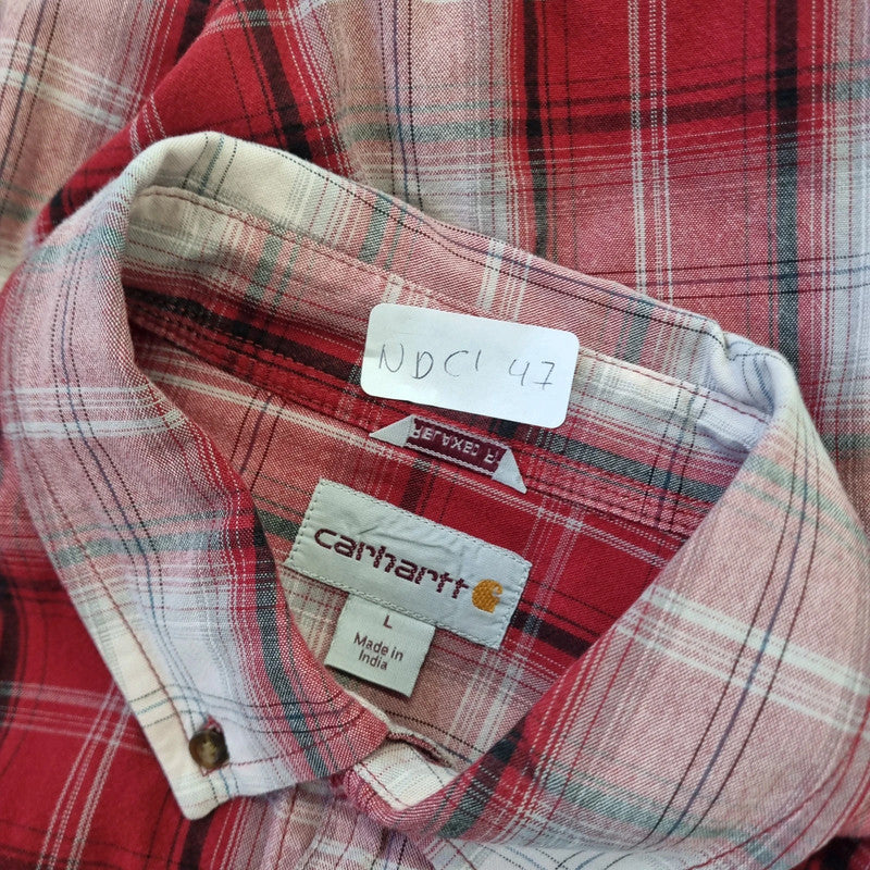 Vintage Carhartt Boxy Fit Cropped Shirt Short Sleeve large check Red Button Up Skater Y2K Surf