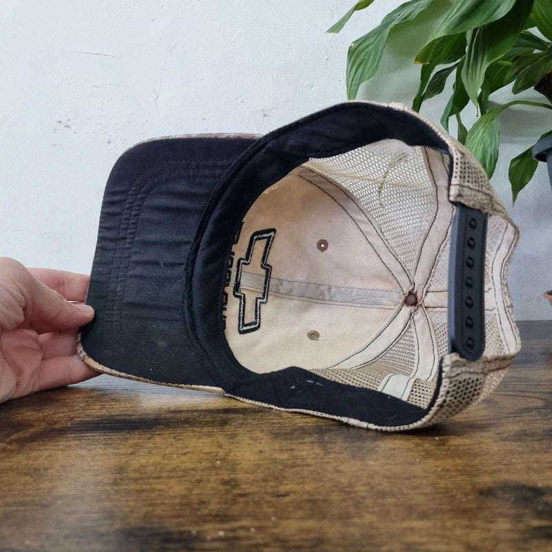 Vintage American Baseball Hat Snapback cap one size adjustable beige camo Chevrolet