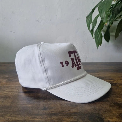Vintage American Trucker Hat Snapback cap one size adjustable white texts A&m