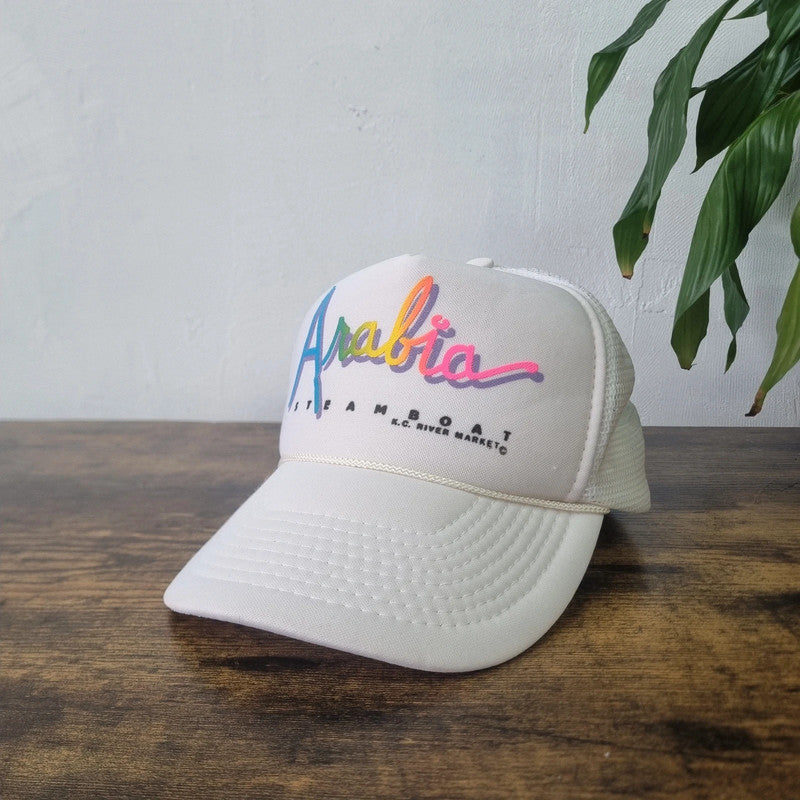 Vintage American Arabia Trucker Hat snapback one size white 90s mesh