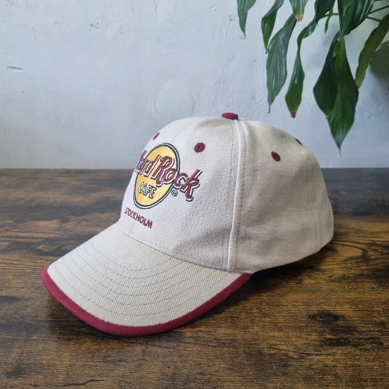 Hard Rock cafe stockholm Baseball Hat Snapback cap one size adjustable beige red