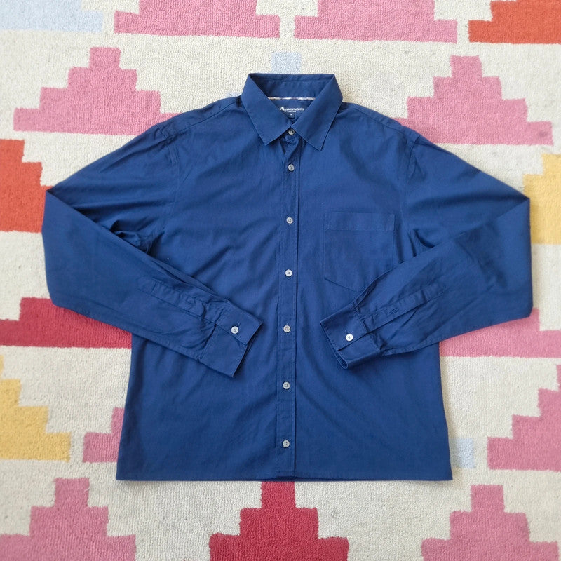 Aquascutum Boxy Fit Cropped Shirt long Sleeve medium plain blue Button Up Skater Y2K Surf