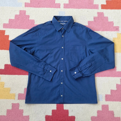Aquascutum Boxy Fit Cropped Shirt long Sleeve medium plain blue Button Up Skater Y2K Surf