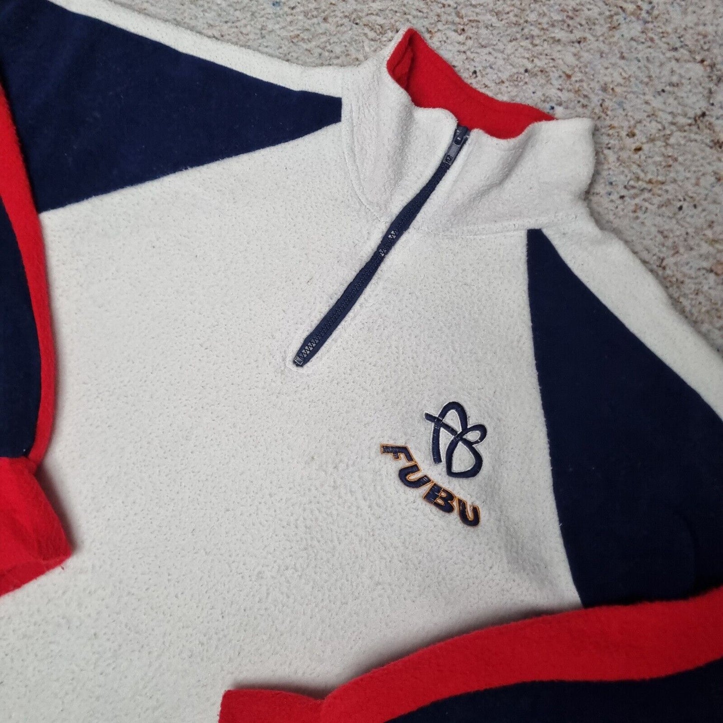 FUBU Quarter Zip Fleece Top  1/4 Zip 90s Vintage White Size XXL