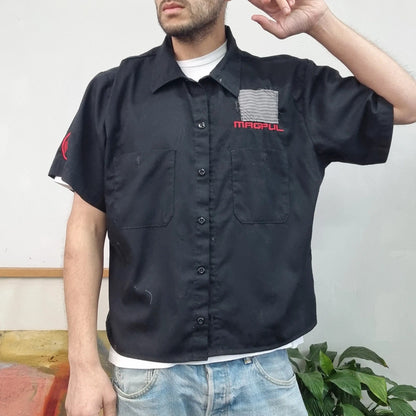 Vintage Dickies Boxy Fit Cropped Shirt Short Sleeve XL plain Black Button Up Skater Y2K Surf