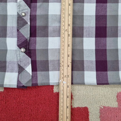 Dickies Boxy Fit Cropped Shirt Short Sleeve large check purple white Button Up Skater Y2K Surf