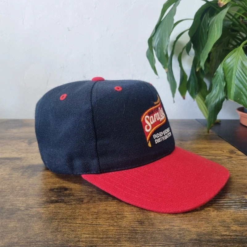 Vintage American Baseball Hat Snapback cap one size adjustable black red sara Lee bakery