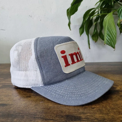 Vintage American Trucker Hat Snapback cap one size blue white IMI Irving Materials Inc