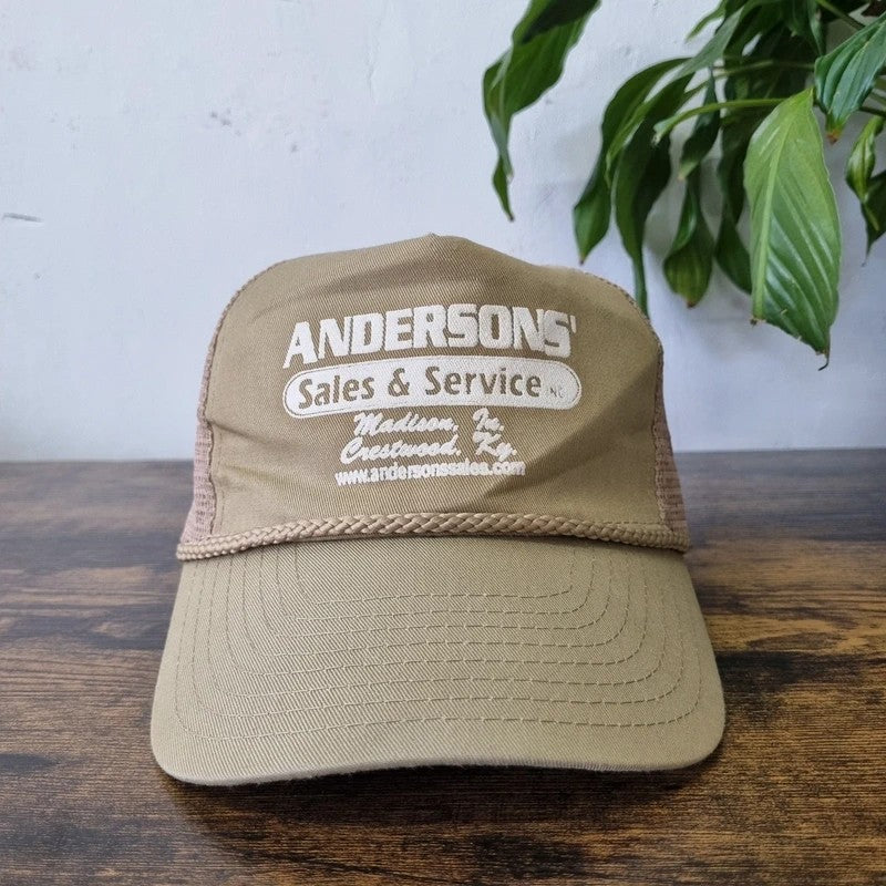 Vintage American Trucker Hat Snapback cap one size adjustable beige anderson sales & service