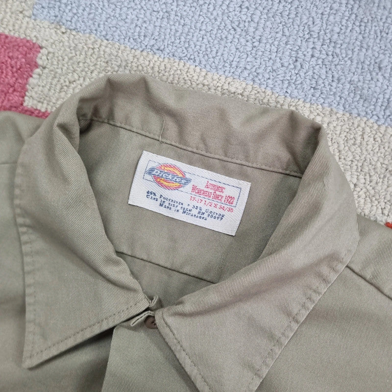Vintage Dickies Boxy Fit Cropped Shirt Long Sleeve XL plain Beige Button Up Skater Y2K Surf
