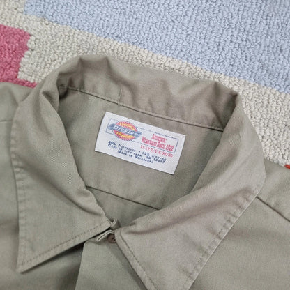 Vintage Dickies Boxy Fit Cropped Shirt Long Sleeve XL plain Beige Button Up Skater Y2K Surf