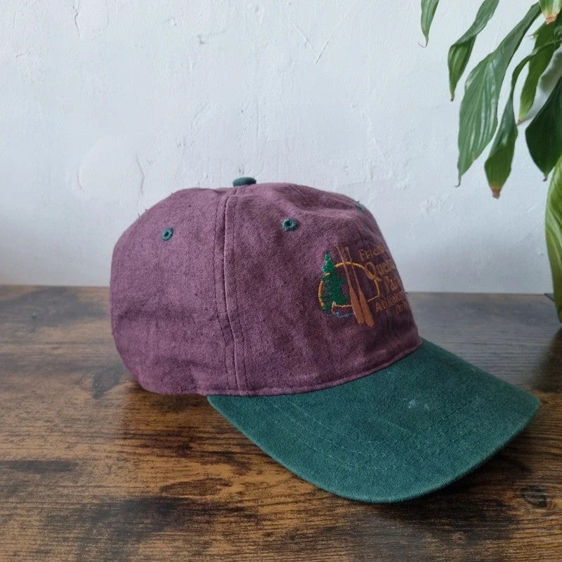 Vintage American Baseball Hat Snapback cap one size adjustable burgundy green quetico park