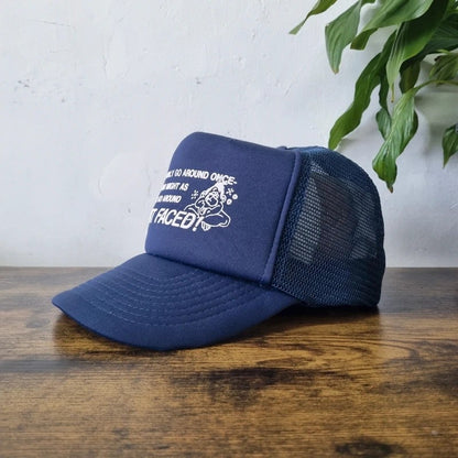Vintage American Trucker Hat Snapback cap one size adjustable navy shi faced