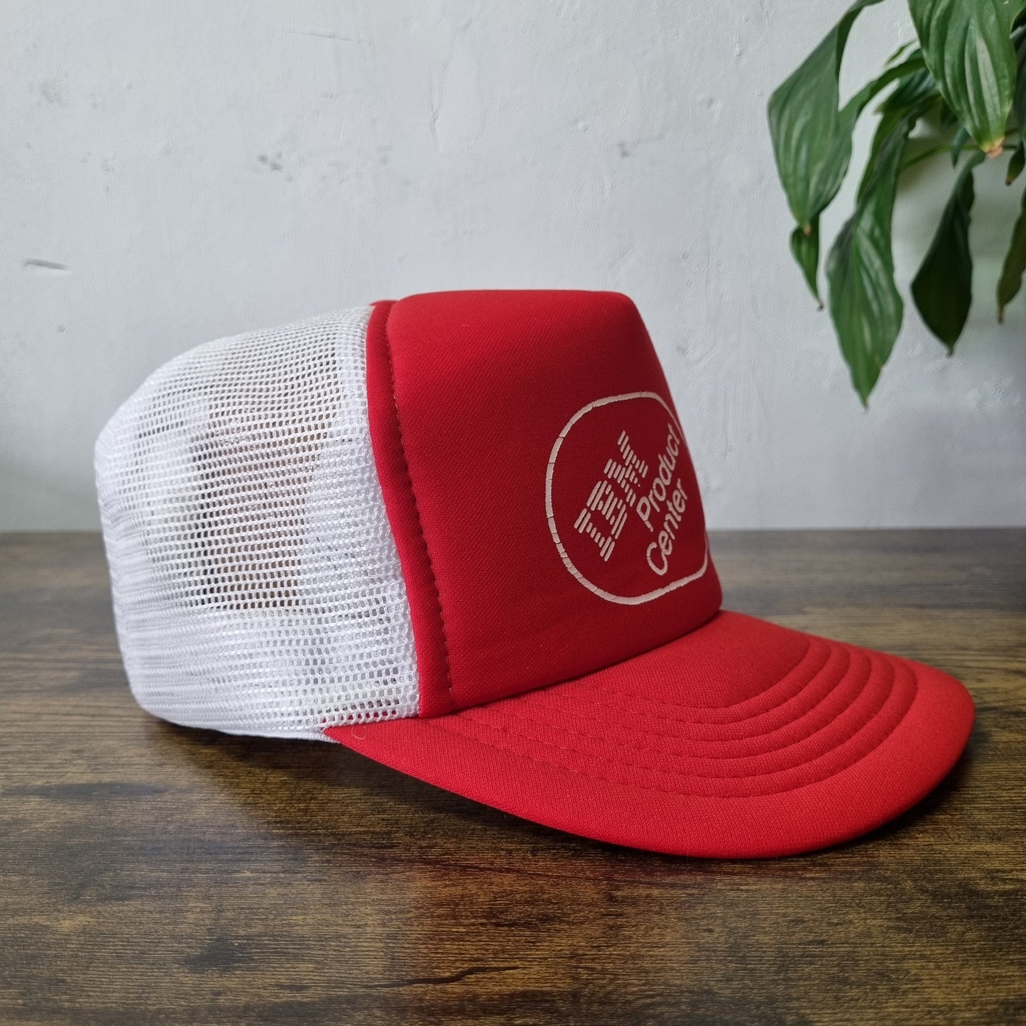 Vintage American Trucker Hat Snapback cap one size adjustable red white IBM Prod