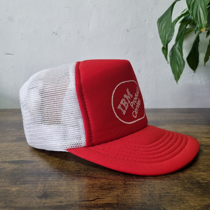 Vintage American Trucker Hat Snapback cap one size adjustable red white IBM Prod