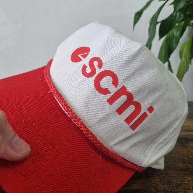 Vintage American Scmi Trucker Hat snapback cap one size adjustable red white 90s rope
