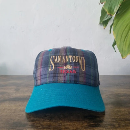 Vintage American Baseball Hat Snapback cap one size adjustable blue Tartan san Antonio texas