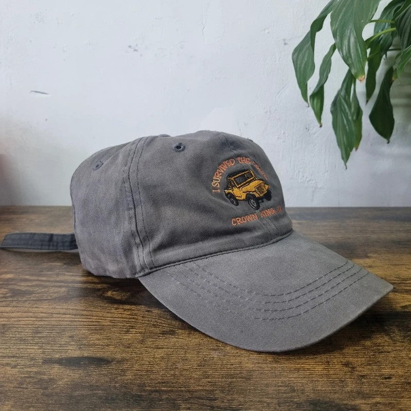 Vintage American Baseball Hat Snapback cap one size grey Jeep survived the drive crown king