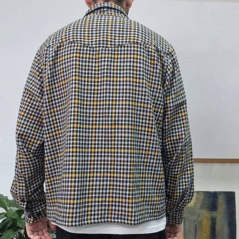 Vintage Columbia Boxy Fit Cropped Shirt Long Sleeve XL Check Black Button Up Skater Y2K Surf