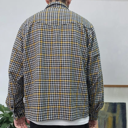 Vintage Columbia Boxy Fit Cropped Shirt Long Sleeve XL Check Black Button Up Skater Y2K Surf