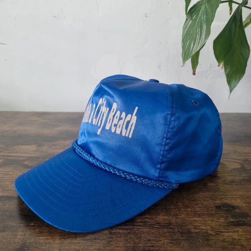 Vintage American Trucker Hat Snapback cap one size adjustable blue Panama city beach