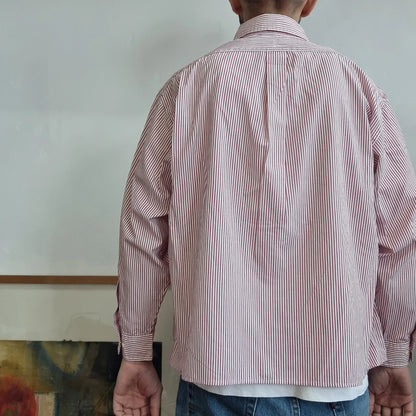 Vintage Ralph Lauren Boxy Fit Cropped Shirt Long Sleeve Large Striped red Button Up Skater Y2K