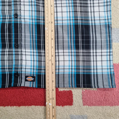 Vintage Dickies Boxy Fit Cropped Shirt Short Sleeve Medium check Blue Button Up Skater Y2K Surf