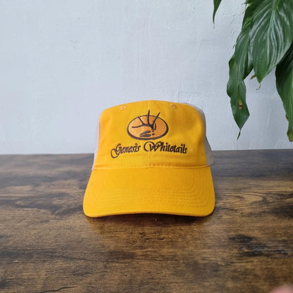 Vintage Genesis Whitetails Trucker Cap Snapback mesh hat yellow beige Jesus one size