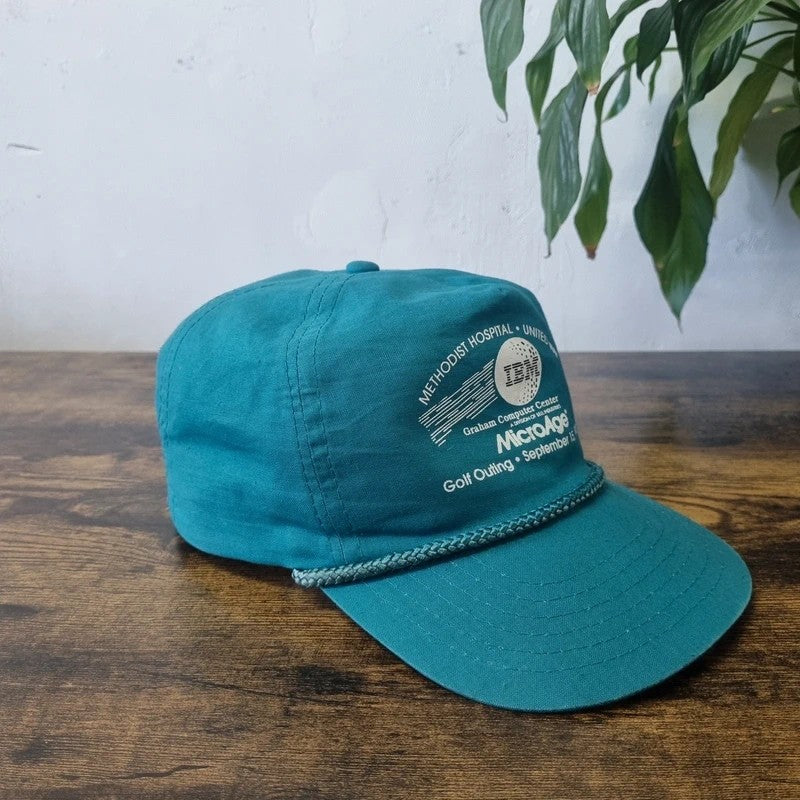 Vintage American Trucker Hat Snapback cap one size adjustable green IBM golf
