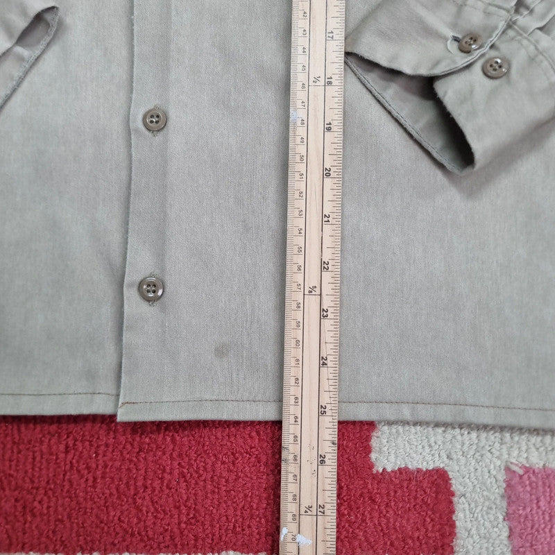Vintage Dickies Boxy Fit Cropped Shirt Long Sleeve large plain Beige Button Up Skater Y2K Surf