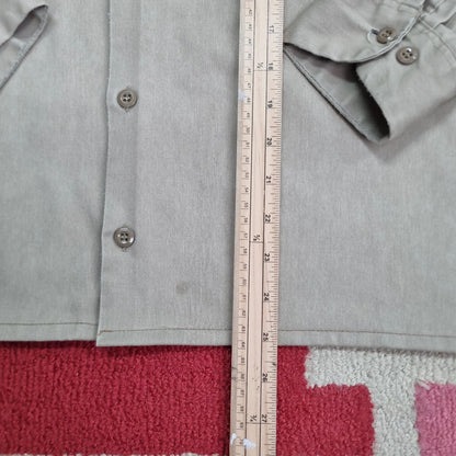 Vintage Dickies Boxy Fit Cropped Shirt Long Sleeve large plain Beige Button Up Skater Y2K Surf