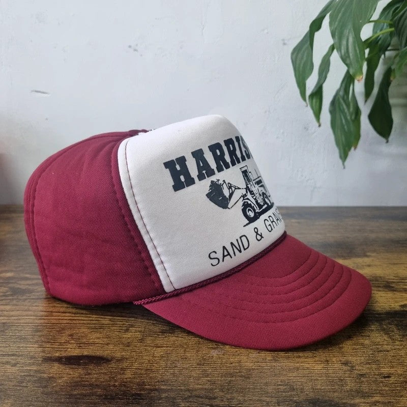 Vintage American Trucker Hat Snapback cap one size white burgundy digger harrison