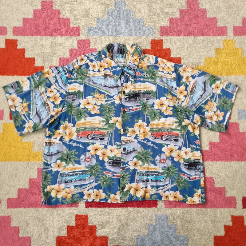 Vintage Hawaii Boxy Fit Cropped Shirt Short Sleeve XL print multi  Button Up Skater Y2K Surf