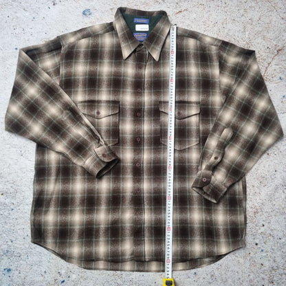 Pendleton Shirt Mens Checkered 100% Virgin Wool Flannel Button Up Brown Size XXL