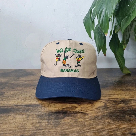 Vintage American Baseball Hat Snapback cap one size adjustable beige blue we be jammin bahams